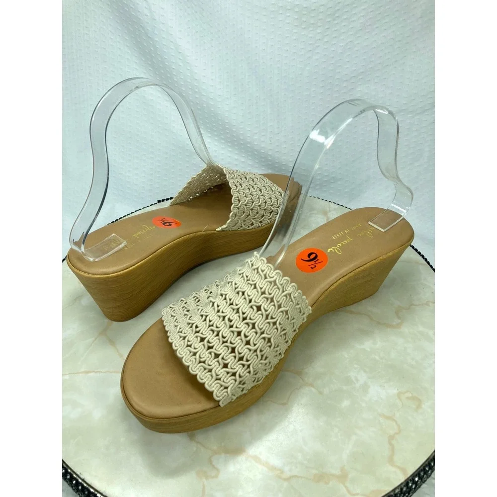 Mila Paoli Woven Macrame Wedge Sandals Women Sz 9.5 Beige Platform Summer Vacay